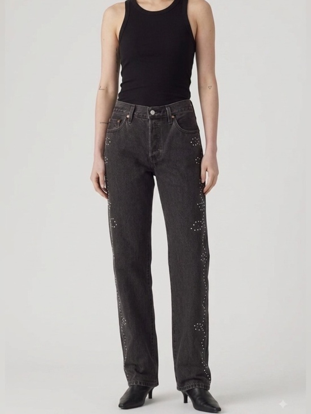 Levi’s 501 ‘90s Women’s Black Studded Bejeweled Straight leg jeans size 28x30